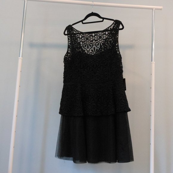 Adrianna Papell Black Lace Peplum Party Dress - Size 16 - Picture 5 of 10